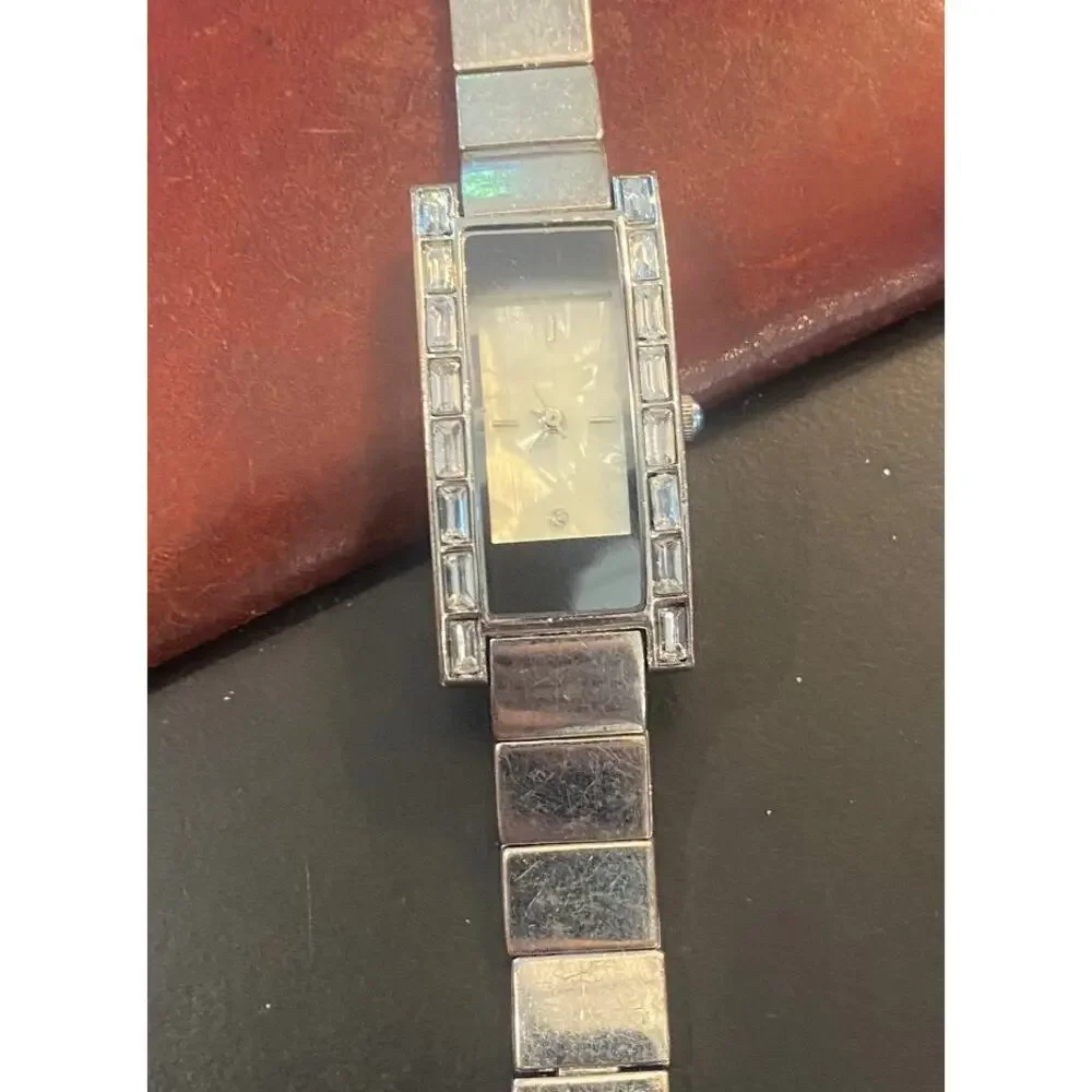Women's LGP Silver Tone Watch, Rhinestone Accents, MOP Face